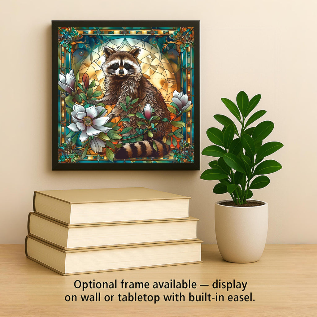 Raccoon Wall Art Ceramic Tile Woodland Gift Cottage Decor Raccoon Lover Art Nature Gift Tile Stained Glass Style