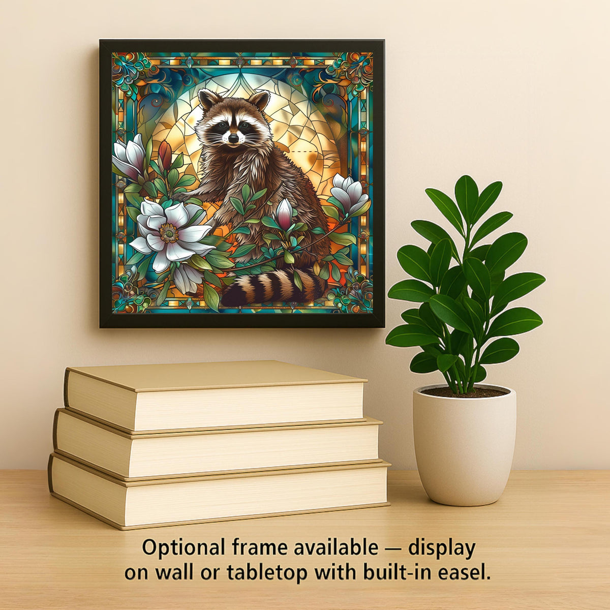 Raccoon Wall Art Ceramic Tile Woodland Gift Cottage Decor Raccoon Lover Art Nature Gift Tile Stained Glass Style