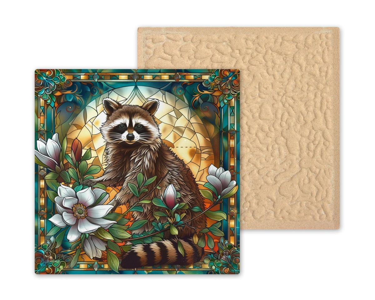 Raccoon Wall Art Ceramic Tile Woodland Gift Cottage Decor Raccoon Lover Art Nature Gift Tile Stained Glass Style
