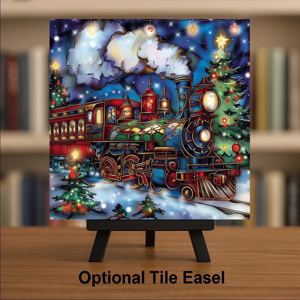Christmas Train Wall Art Ceramic Tile Holiday Gift Railway Decor Train Lover Gift Festive Home Art Tile