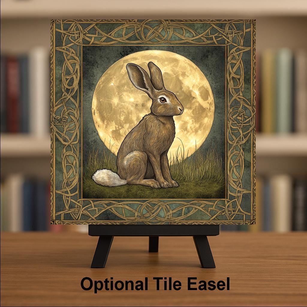 Celtic Hare Wall Art Ceramic Tile Irish Gift Knotwork Moon Decor Folklore Art Celtic Lover Nature Gift Tile