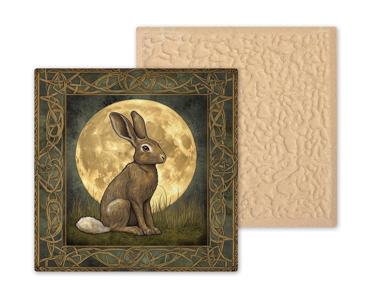 Celtic Hare Wall Art Ceramic Tile Irish Gift Knotwork Moon Decor Folklore Art Celtic Lover Nature Gift Tile