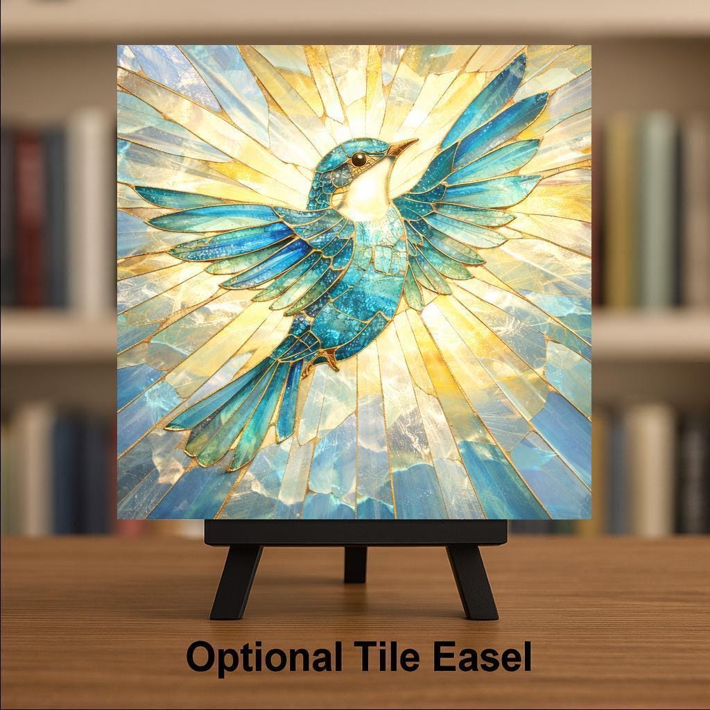 Bluebird Wall Art Ceramic Tile Stained Glass Style Coastal Bird Home Decor Nature Wall Gift Tile