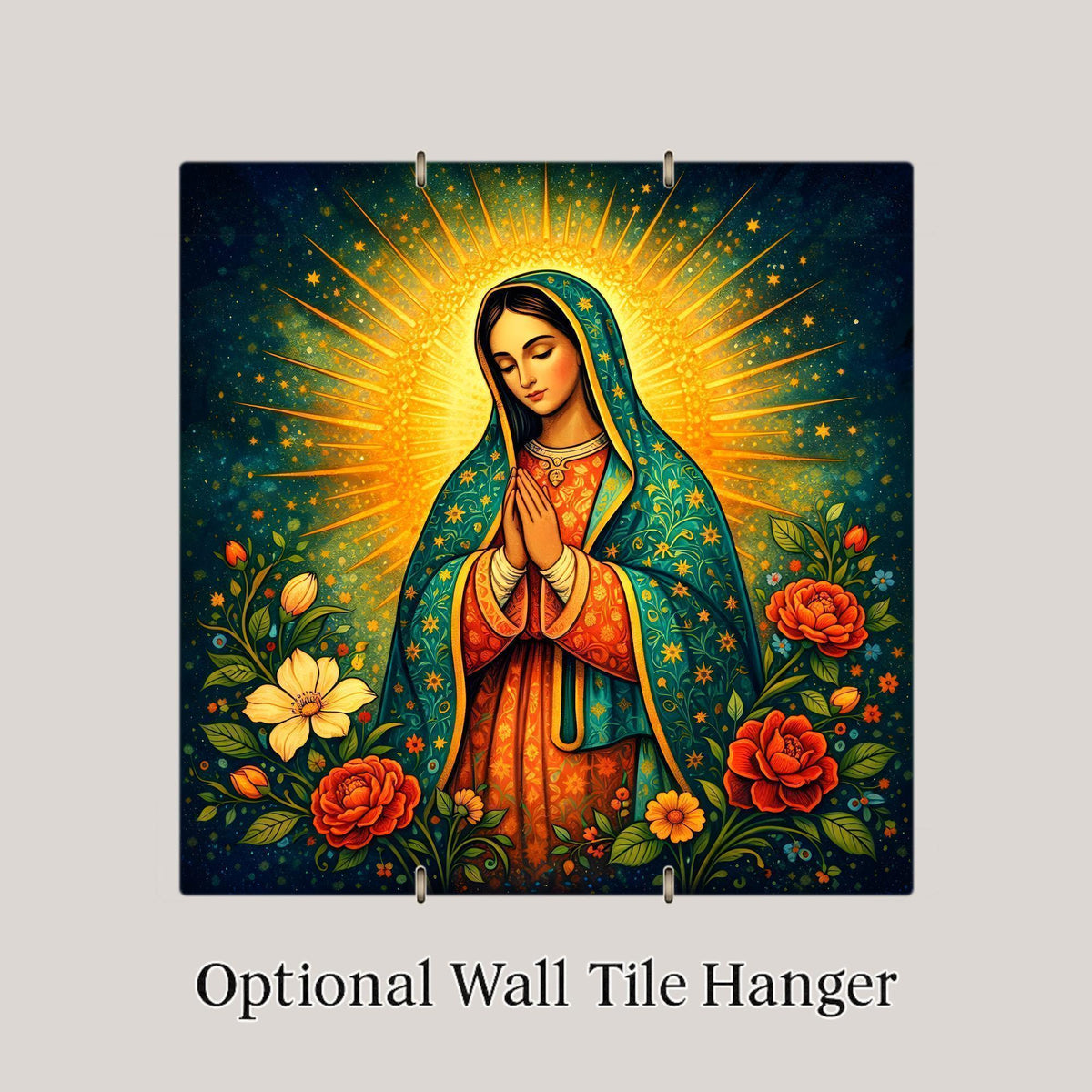 Our Lady of Guadalupe Ceramic Art Tile – Virgen Mexican Folk Catholic Wall Art, Devotional Gift
