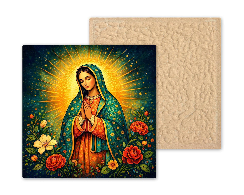 Our Lady of Guadalupe Ceramic Art Tile – Virgen Mexican Folk Catholic Wall Art, Devotional Gift
