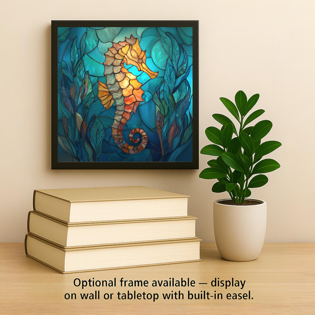 Seahorse Stained Glass Style Ceramic Art Tile – Coastal Beach House Wall Decor, Nautical Sea Life Gift