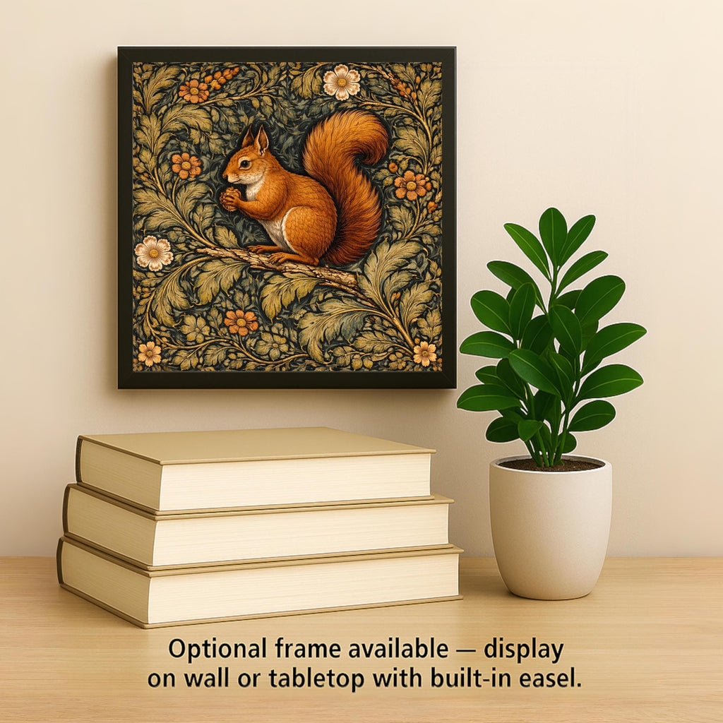 Squirrel William Morris Style Ceramic Art Tile – Woodland Forest Tapestry Wall Decor, Cottagecore Cabin Accent