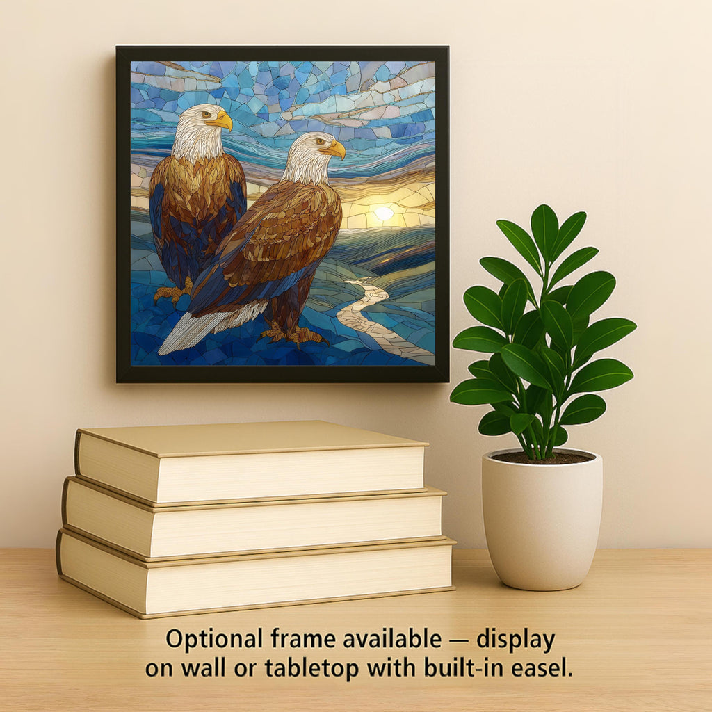 Bald Eagle Pair Stained Glass Style Ceramic Art Tile – Patriotic Americana Wall Decor, First Responder Service Accent