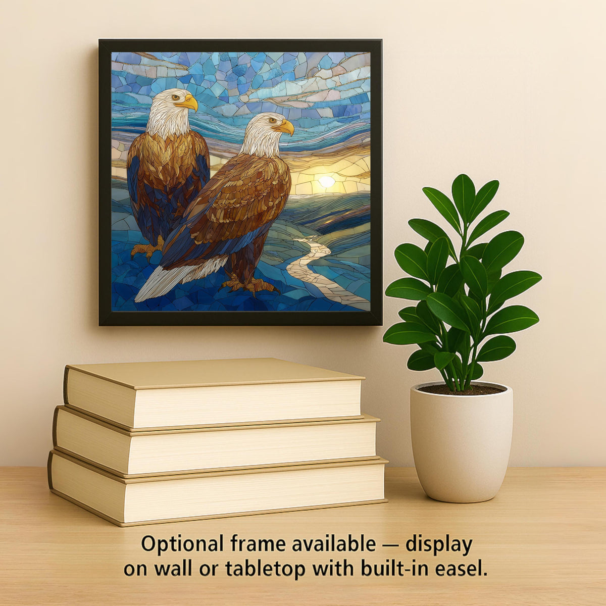 Bald Eagle Pair Stained Glass Style Ceramic Art Tile – Patriotic Americana Wall Decor, First Responder Service Accent