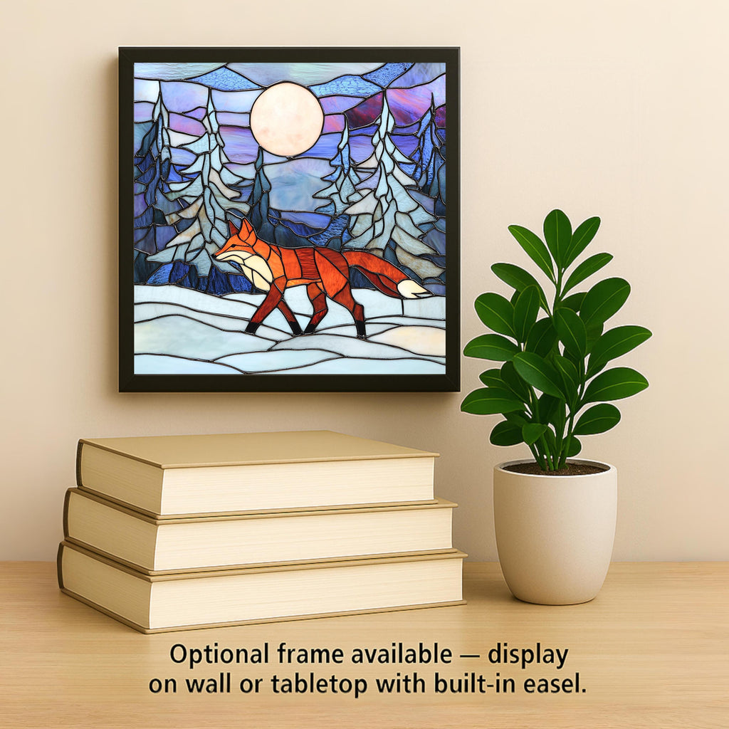 Winter Fox Ceramic Art Tile – Rustic Forest Art, Red Fox Lover Wildlife Gift, Winter Cabin Nature Art Decor