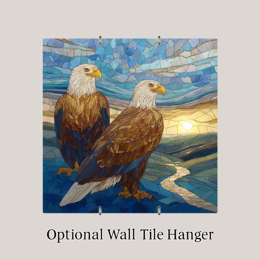 Bald Eagle Pair Stained Glass Style Ceramic Art Tile – Patriotic Americana Wall Decor, First Responder Service Accent