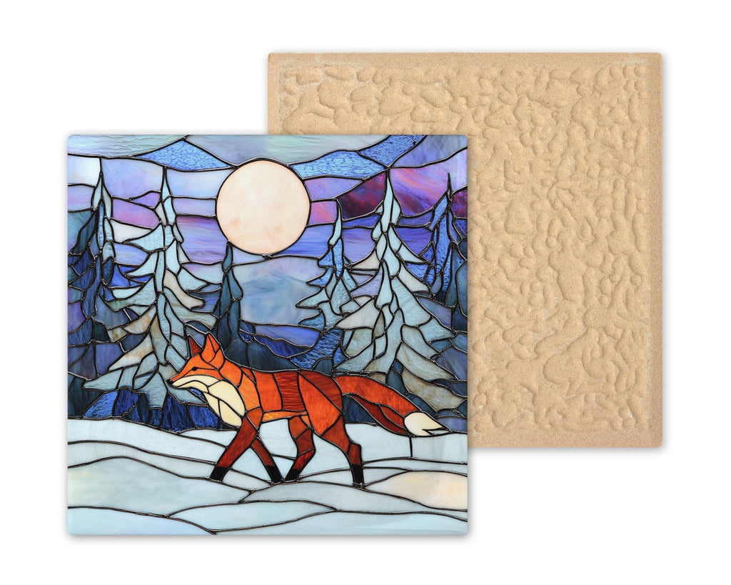 Winter Fox Ceramic Art Tile – Rustic Forest Art, Red Fox Lover Wildlife Gift, Winter Cabin Nature Art Decor