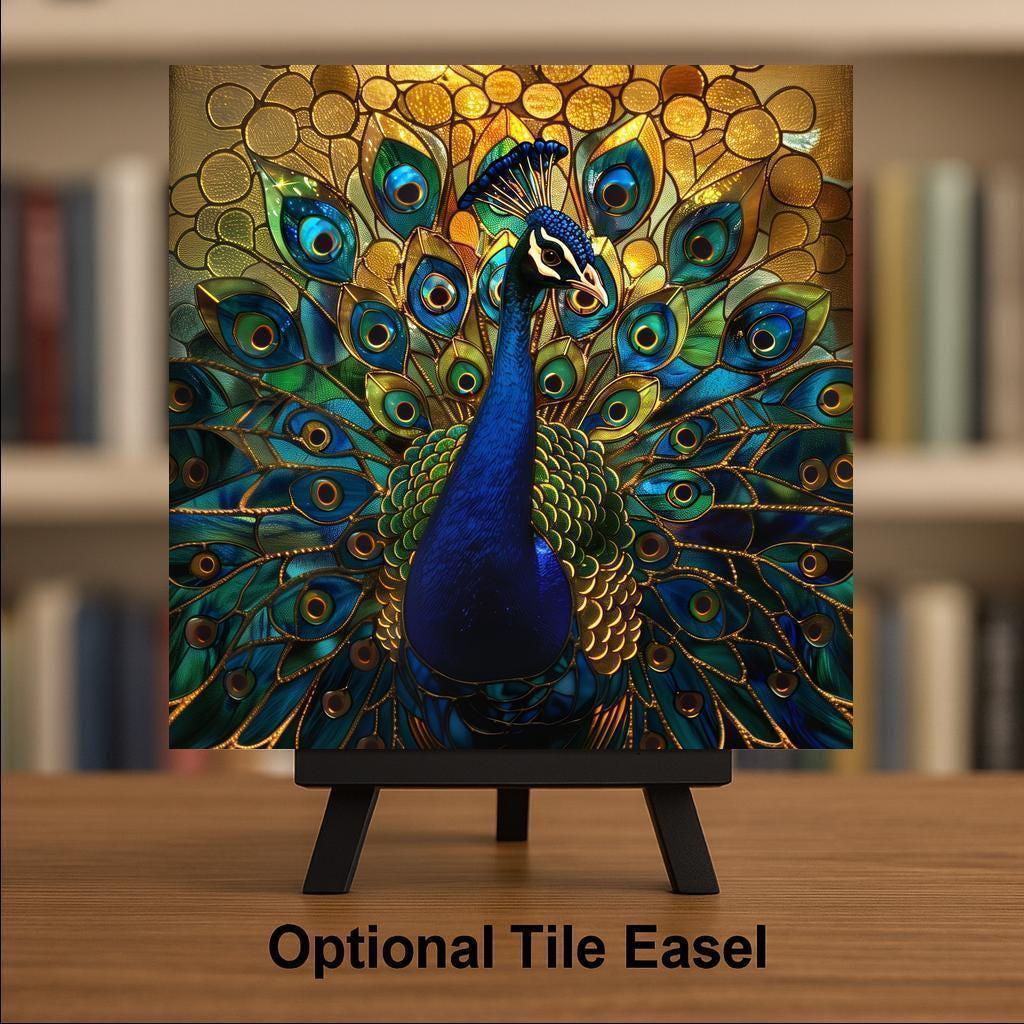 Peacock Wall Art Ceramic Tile Nature Gift Stained Glass Style Decor Colorful Bird Art Peacock Lover Gift Tile