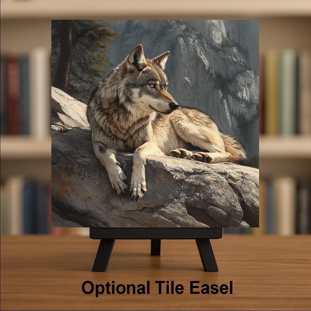 Grey Wolf Wall Art Ceramic Tile Wildlife Gift Cabin Lodge Decor Wolf Lover Gift for Him Memorial Nature Art Rustic Woodland Forest