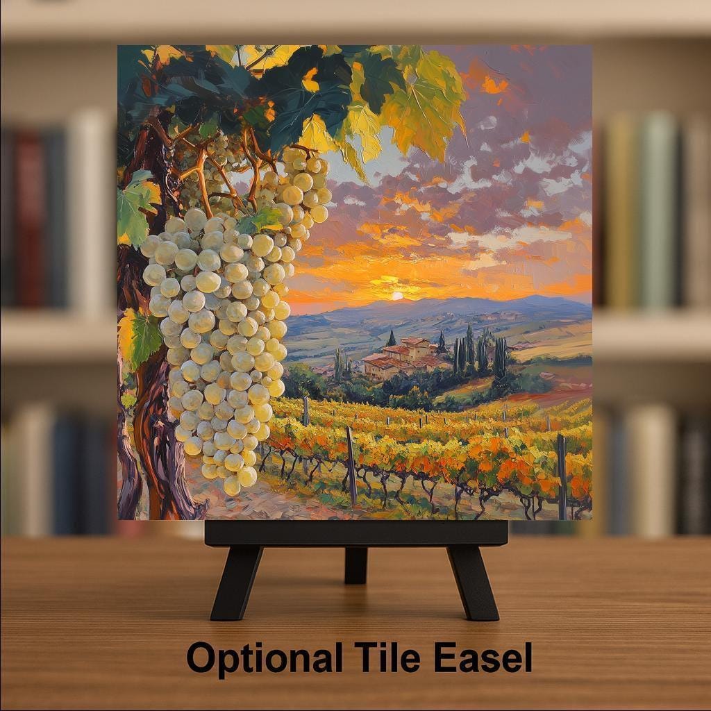 Tuscan Vineyard Stained Glass Style Ceramic Art Tile: Mediterranean Wall Decor Kitchen Accent Tuscan Home Decor Wall Art