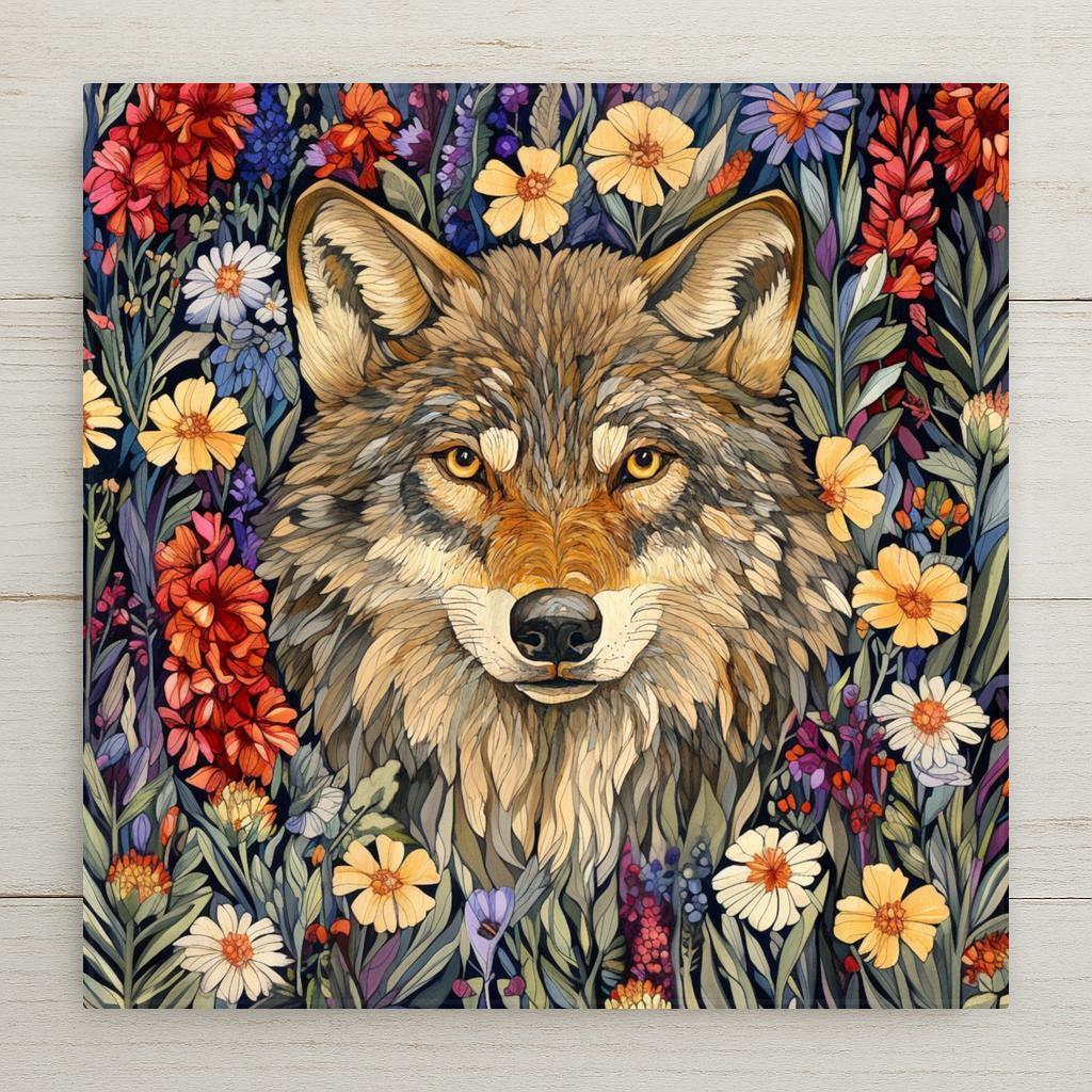 Wolf William Morris Ceramic Art Tile: Cabin Wall Decor Nature Lover Gift Woodland Home Decor Wall Art