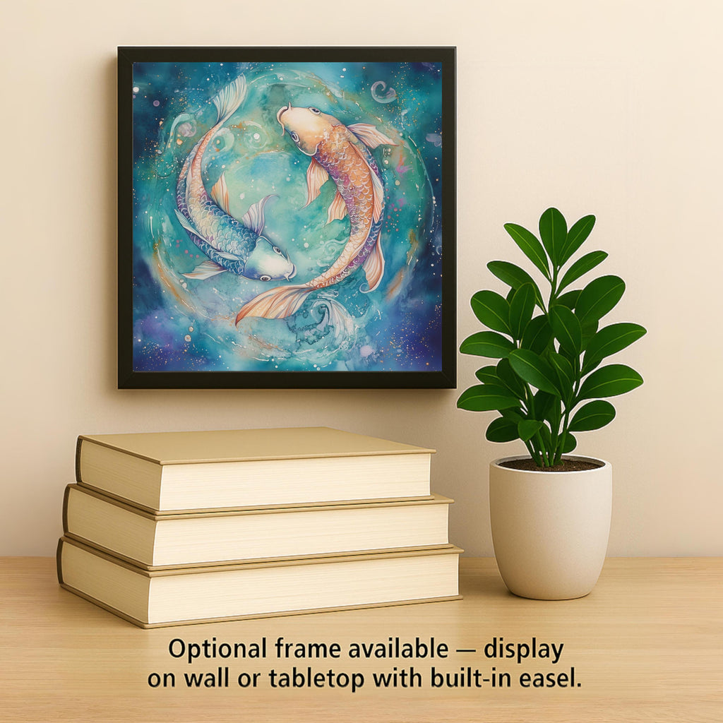 Pisces Zodiac Koi Fish Ceramic Art Tile – Celestial Watercolor Astrology Wall Decor, Water Sign Birthday Accent