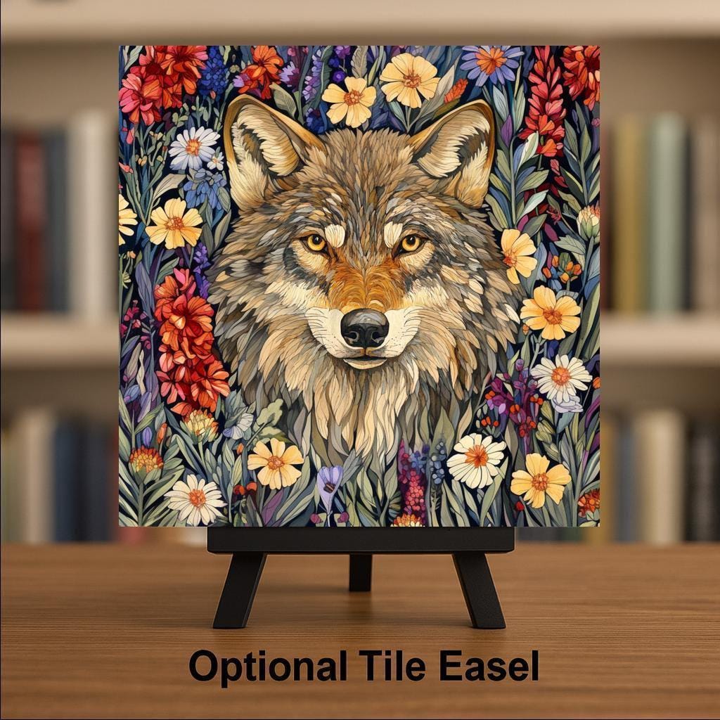 Wolf William Morris Ceramic Art Tile: Cabin Wall Decor Nature Lover Gift Woodland Home Decor Wall Art