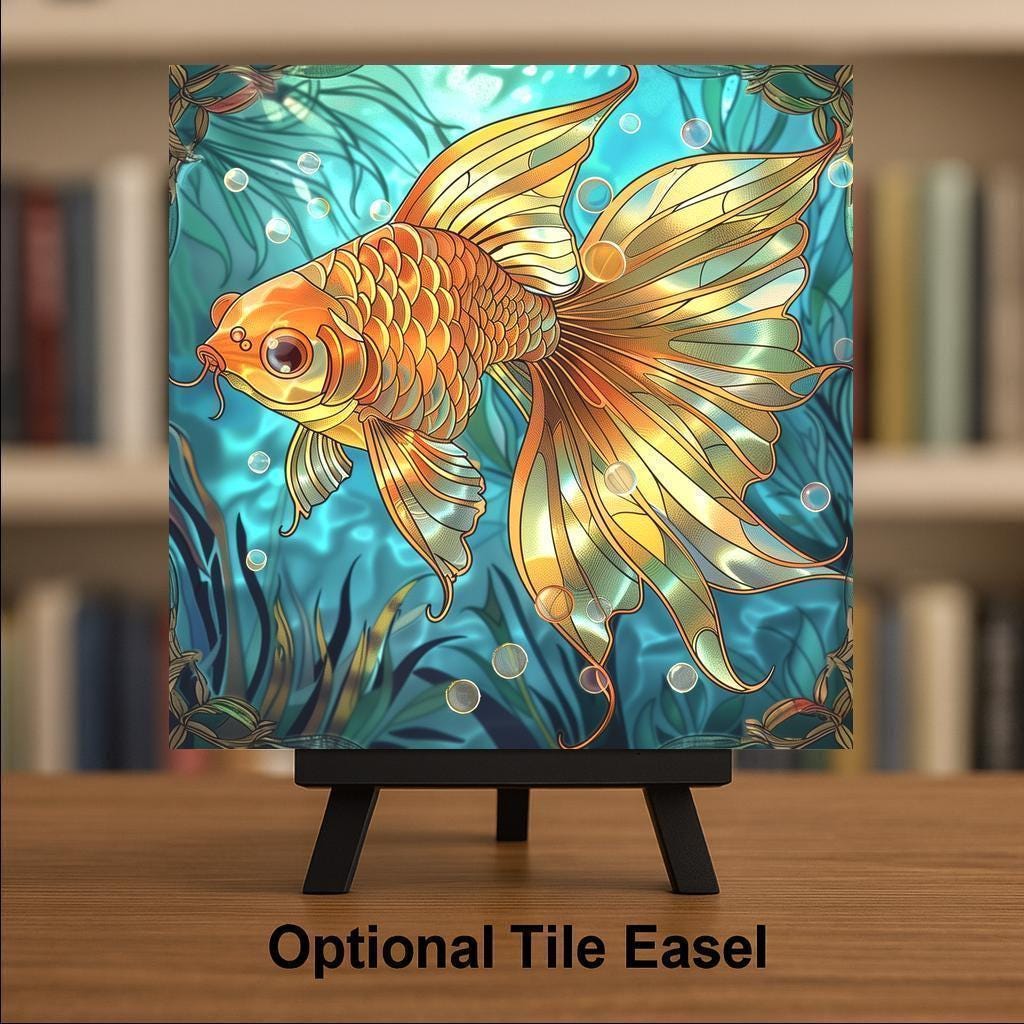 Goldfish Ceramic Art Tile: Zen Wall Decor Meditation Gift Yoga Home Decor Wall Art Aquatic Bathroom Boho Colorful Koi Zen Art