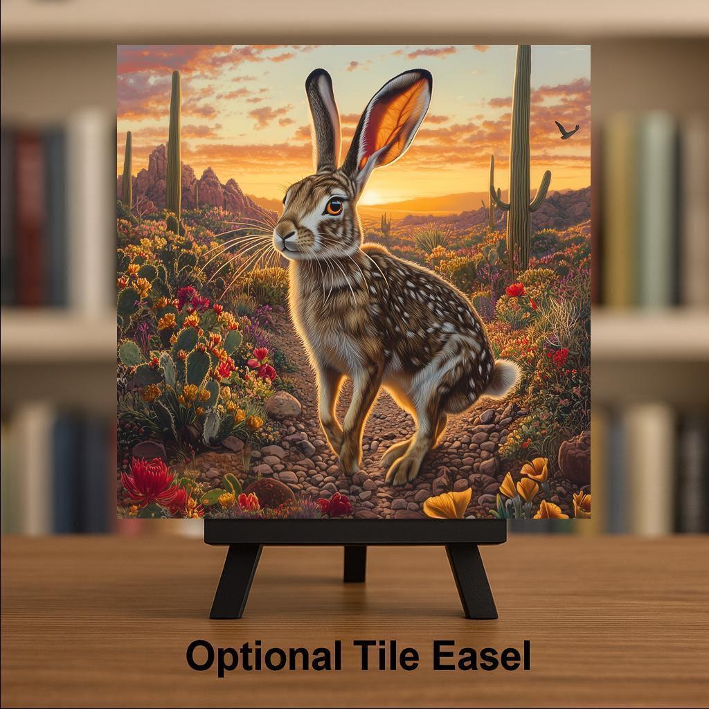 Desert Jackrabbit Wall Art Ceramic Tile Southwest Decor Arizona Wildlife Gift Sonoran Desert Art