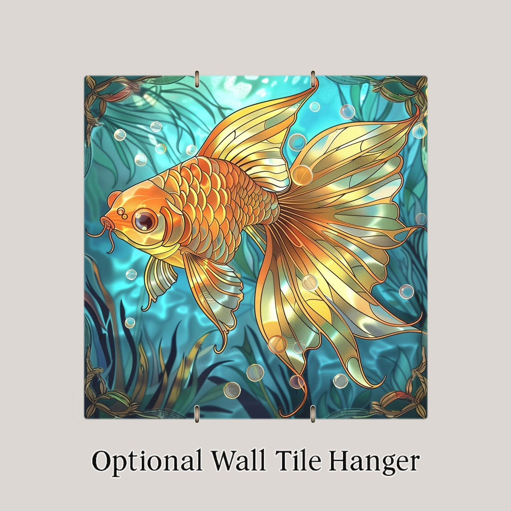 Goldfish Ceramic Art Tile: Zen Wall Decor Meditation Gift Yoga Home Decor Wall Art Aquatic Bathroom Boho Colorful Koi Zen Art