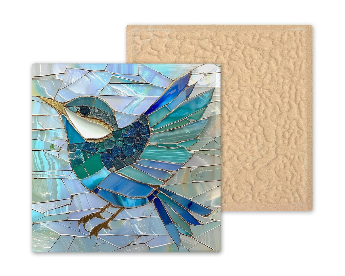 Sea Glass Bird Ceramic Art Tile – Coastal Sea Glass Wall Decor, Turquoise Beach Ocean Bird Accent