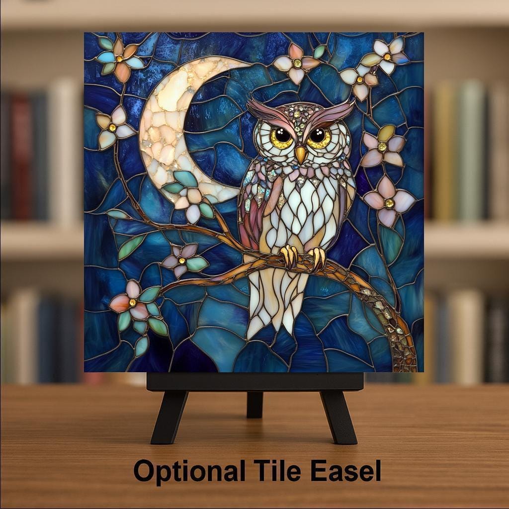 Moonlit Owl Ceramic Art Tile: Night Sky Wall Decor Mystical Home Decor Celestial Wall Art Night Owl Moon Celestial Woodland Fairycore Art