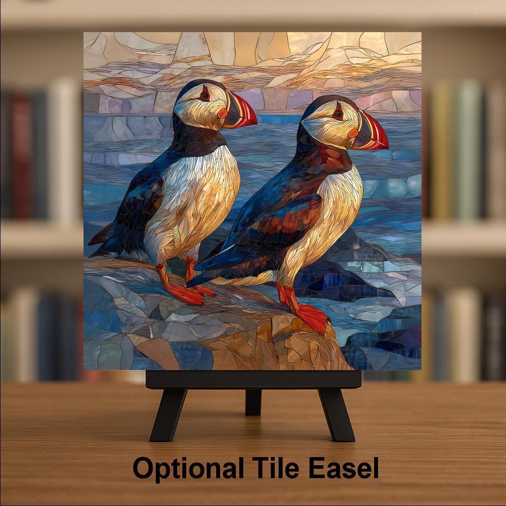 Puffin Pair Wall Art Ceramic Tile Anniversary Gift Couples Decor Coastal Bird Art Symbol of Love Gift Tile