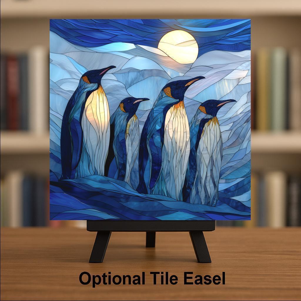 Polar Penguin Wall Art Ceramic Tile Wildlife Gift Stained Glass Style Decor Ocean Nature Art Penguin Lover Gift