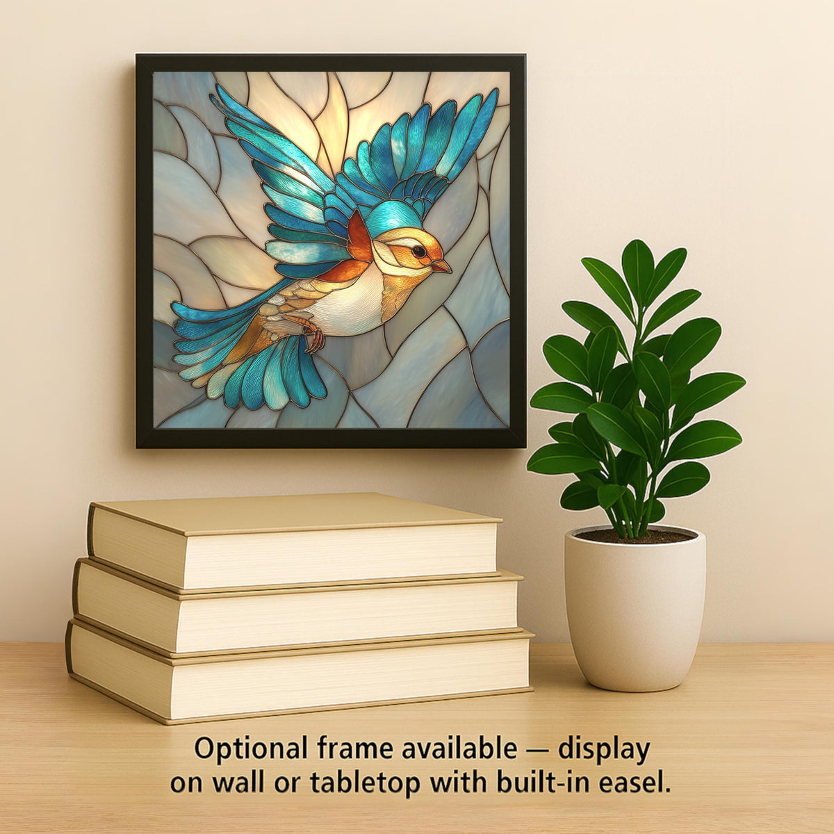 Blue Songbird Stained Glass Style Ceramic Art Tile – Teal Bird Wall Decor, Nature Bird Lover Accent