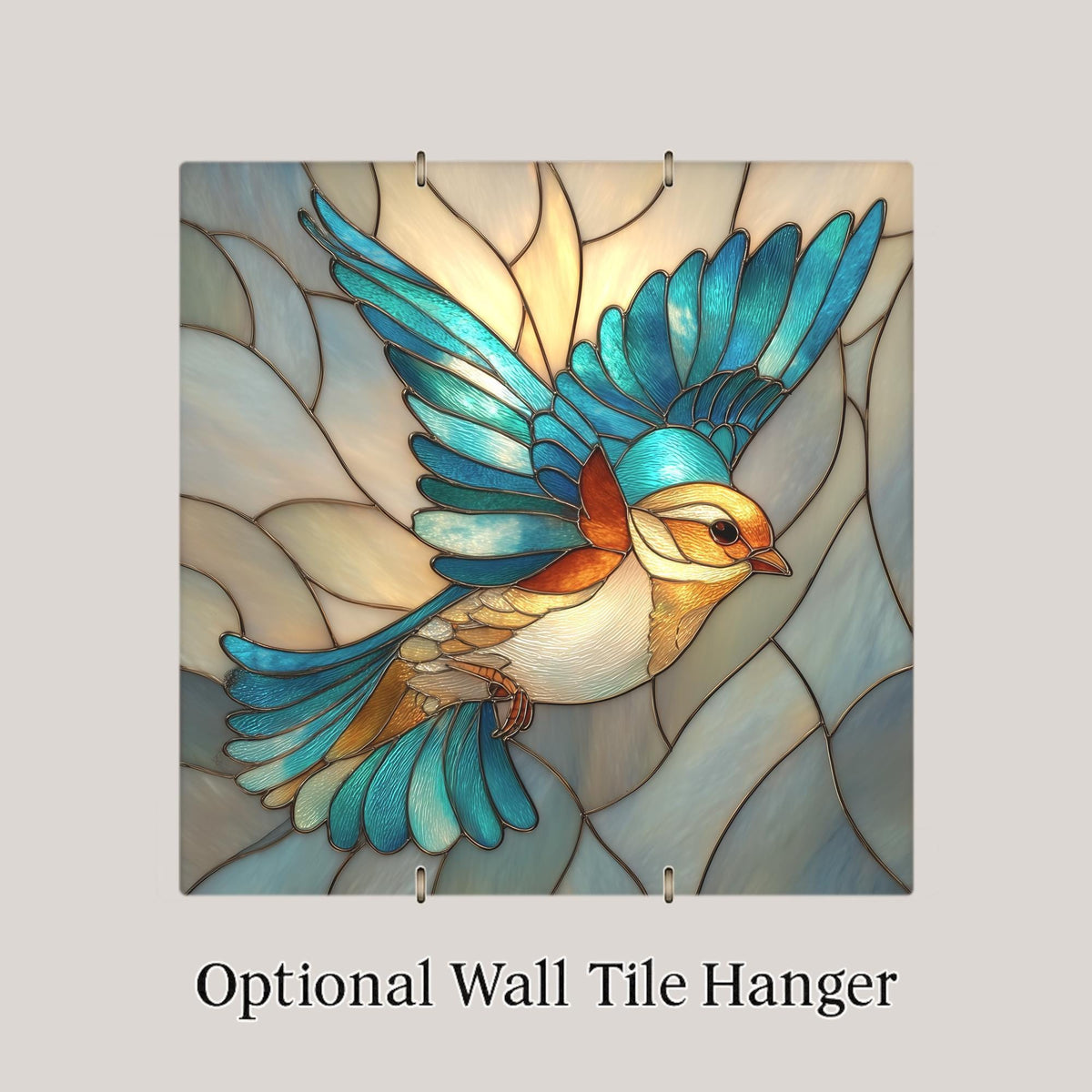 Blue Songbird Stained Glass Style Ceramic Art Tile – Teal Bird Wall Decor, Nature Bird Lover Accent