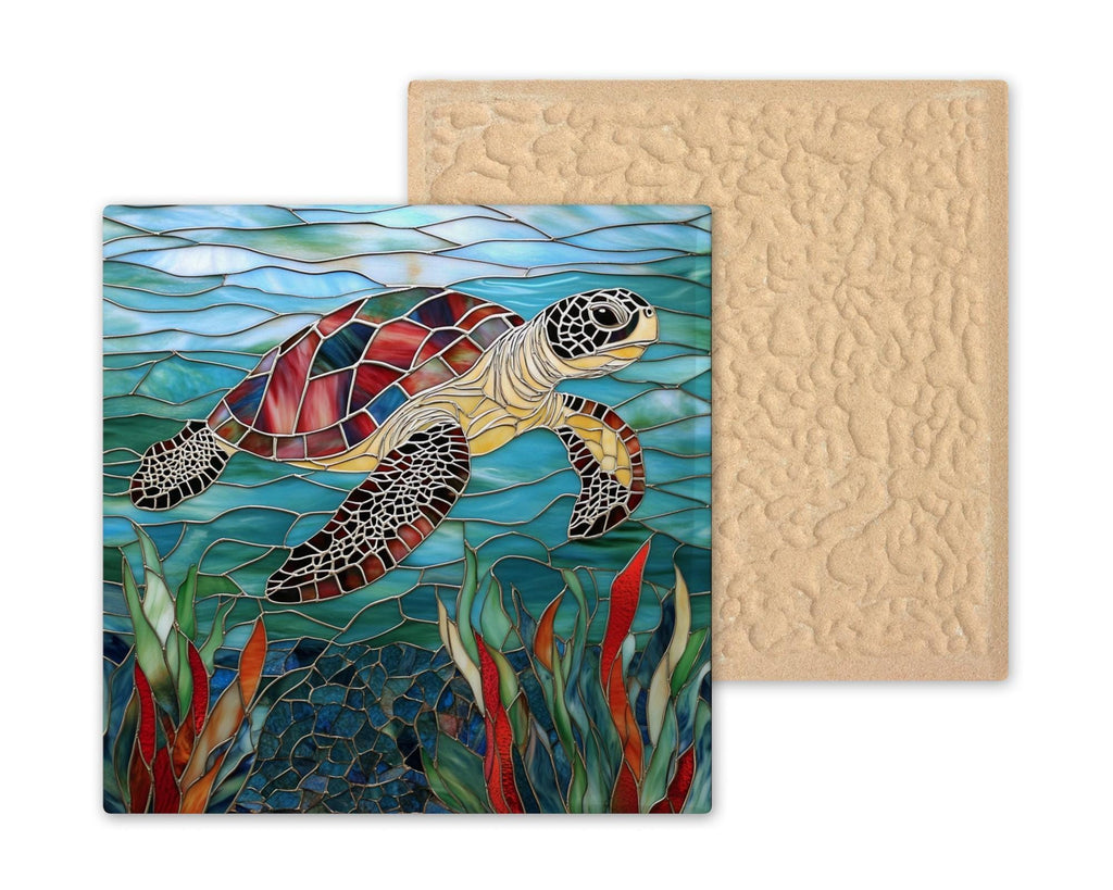Sea Turtle Wall Art Ceramic Tile Coastal Gift Stained Glass Style Nautical Decor Marine Art Turtle Lover Gift Tile