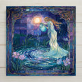 Celebrate Aquarius with this celestial stained glass-style ceramic tile. Featuring the water bearer beneath a glowing moon, it's ideal zodiac decor or a birthday gift for astrology lovers. Great for spiritual spaces or boho home decor.