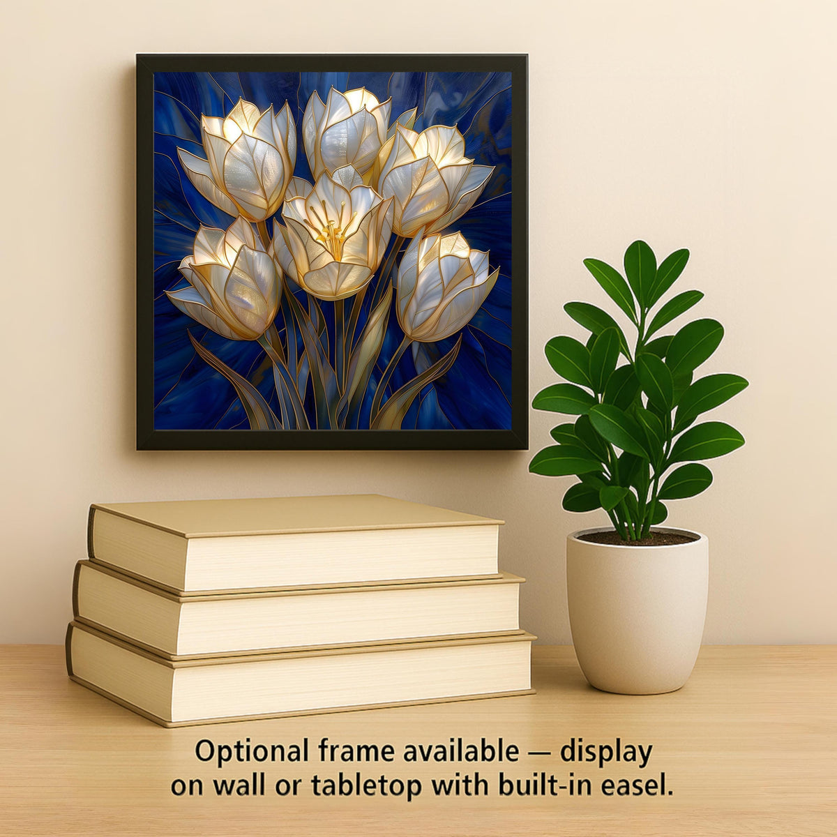 White Tulip Wall Art Ceramic Tile Stained Glass Style Floral Decor Elegant Botanical Home Gift Tile