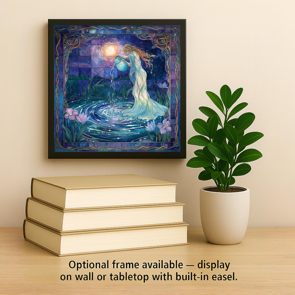 Aquarius Zodiac Ceramic Tile: Stained Glass Wall Art, Astrology Decor, Water Bearer Birthday Gift