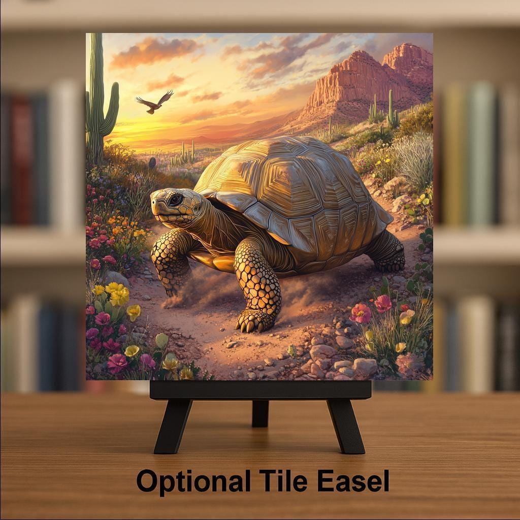 Desert Tortoise Wall Art Ceramic Tile: Southwest Wildlife Art & Trivet