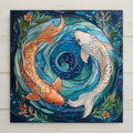 Pisces tile with koi fish in a cosmic yin-yang swirl. Stained glass style zodiac wall art. Perfect for birthdays, altars, or celestial decor.