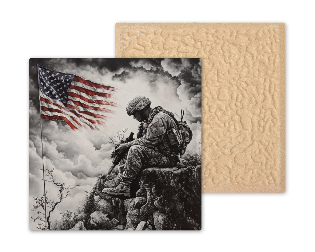 Military Memorial Wall Art Ceramic Tile Veteran Gift Sympathy Keepsake Remembrance Wall Decor Soldier Tribute Accent Tile