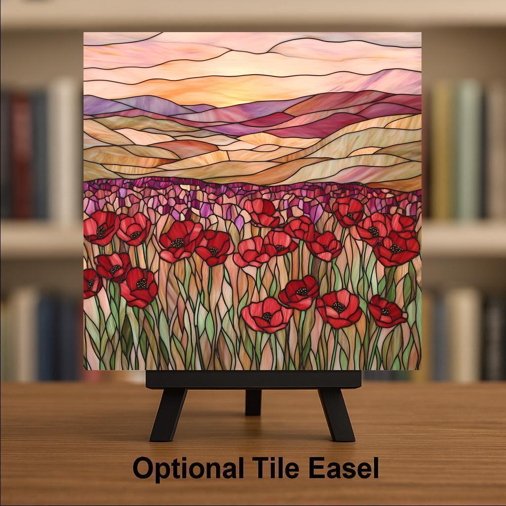 Red Poppy Field Ceramic Art Tile: Nature Wall Decor Floral Home Decor Art Lover Gift Wall Art