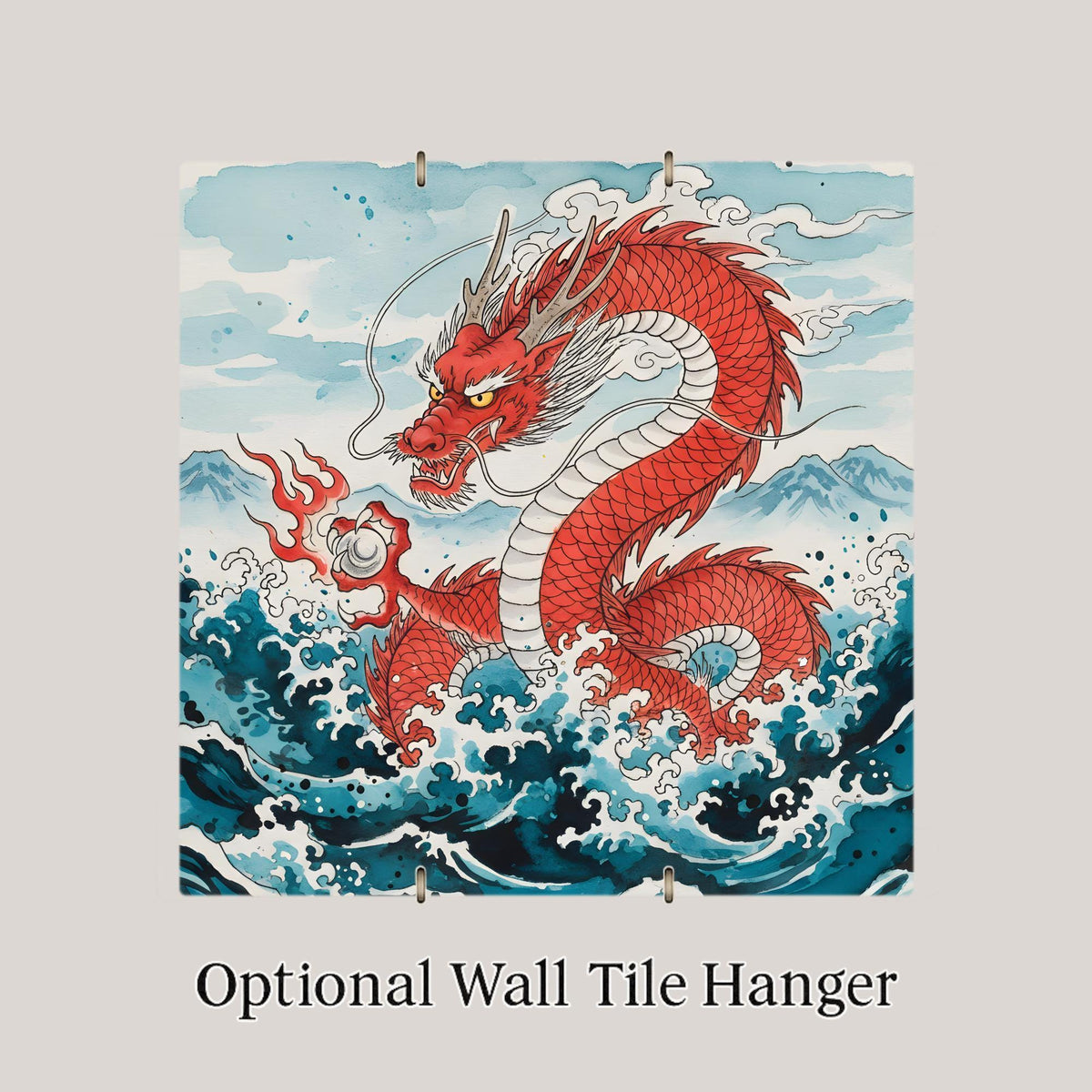 Japanese Dragon Wall Art Ceramic Tile – Red Dragon Ocean Art – Asian Mythology Decor – Decorative Wall Tile – Fantasy Wall Decor