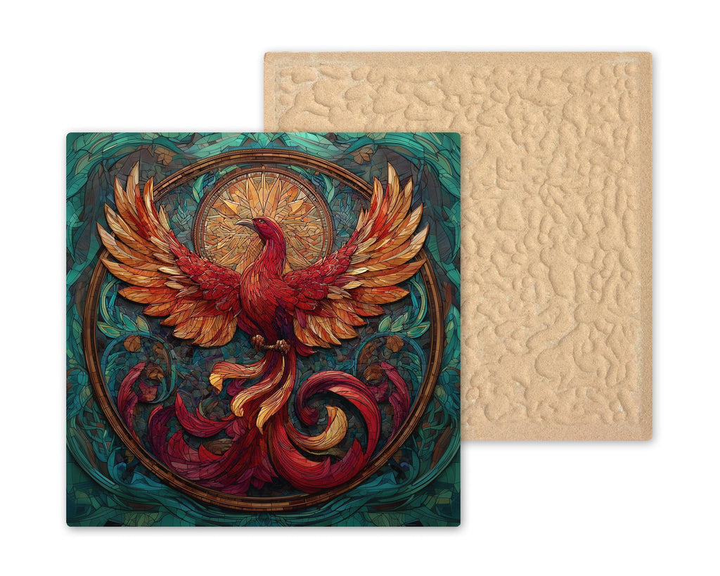 Phoenix Stained Glass Style Ceramic Art Tile: Whimsical Wall Decor Cottagecore Gift Fantasy Home Decor Wall Art Mythical Rising Bird