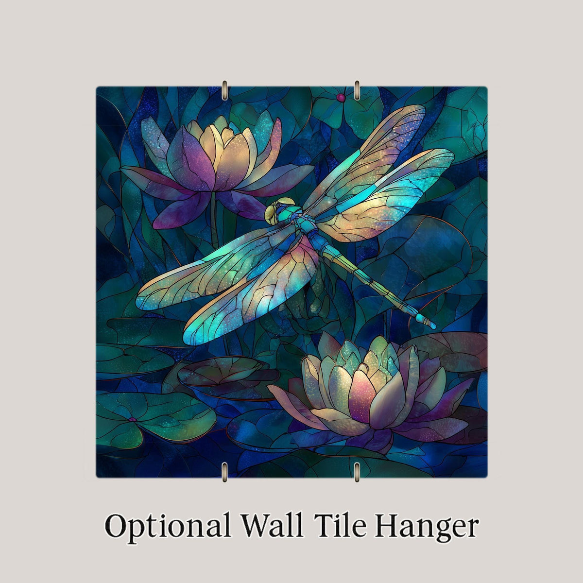 Dragonfly & Lotus Ceramic Tile Wall Art – Stained Glass Style Nature Decor, Tranquil Home Accent, Meaningful Gift