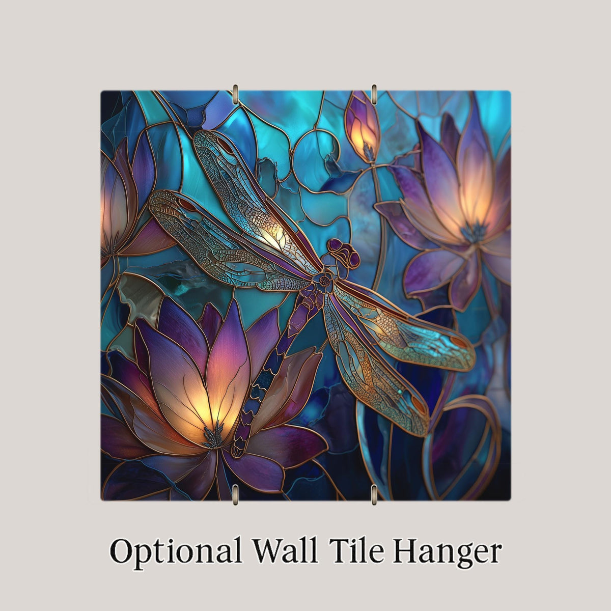 Dragonfly Wall Art Ceramic Tile Stained Glass Style Memorial Gift Lotus Nature Art Sympathy Gift Bereavement Art