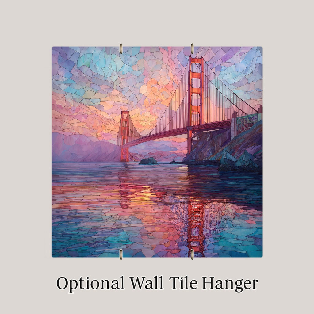 Golden Gate Bridge Stained Glass Style Ceramic Art Tile – San Francisco Sunset Wall Decor, California Travel Gift