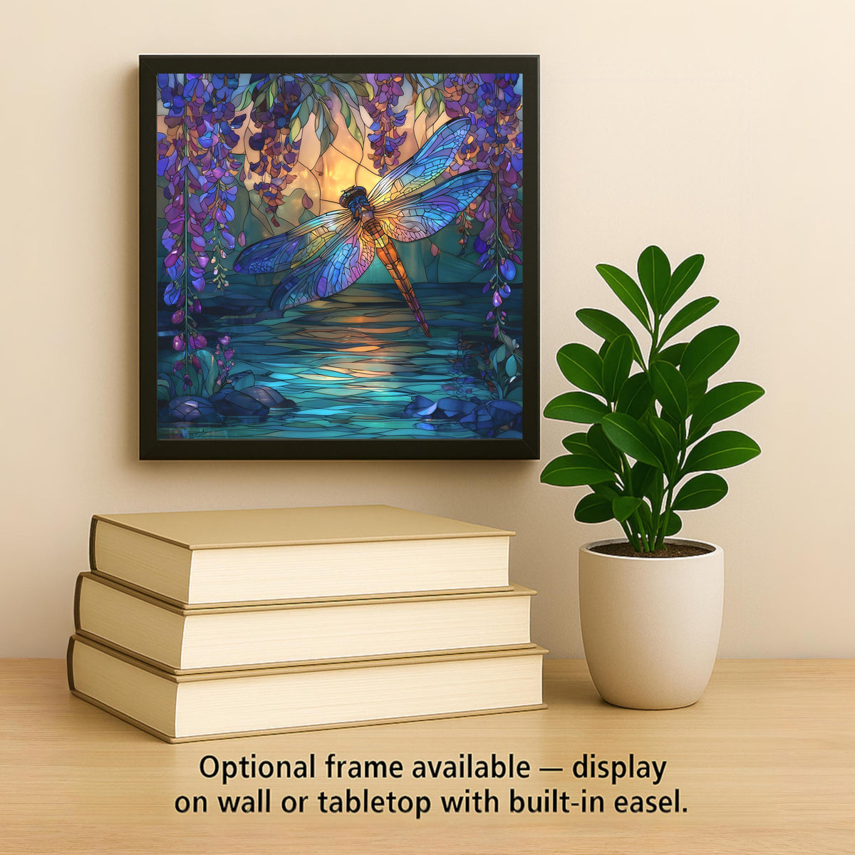 Dragonfly Ceramic Tile Wall Art – Stained Glass Style Nature Decor Floral Garden Home Decor Enchanted Pond Artwork Gift for Dragonfly Lovers