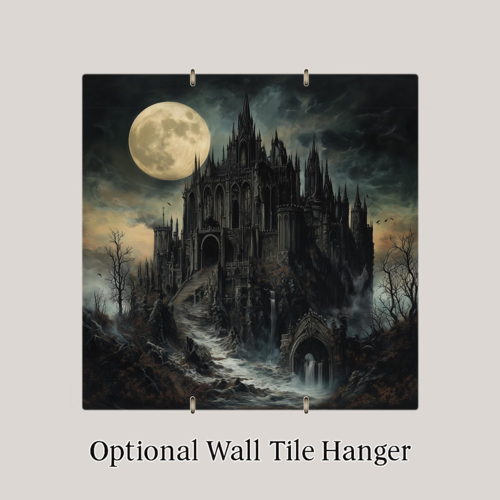 Gothic Castle Stained Glass Style Ceramic Art Tile: Gothic Wall Decor Dark Academia Decor Fantasy Home Decor Wall Art Halloween Haunted