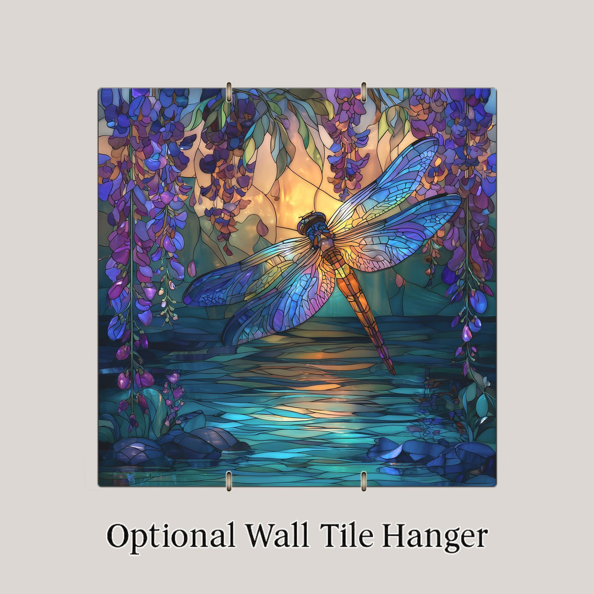 Dragonfly Ceramic Tile Wall Art – Stained Glass Style Nature Decor Floral Garden Home Decor Enchanted Pond Artwork Gift for Dragonfly Lovers