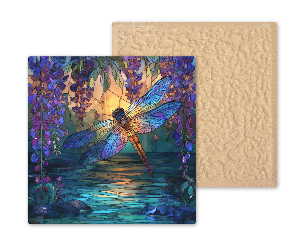 Dragonfly Ceramic Tile Wall Art – Stained Glass Style Nature Decor Floral Garden Home Decor Enchanted Pond Artwork Gift for Dragonfly Lovers