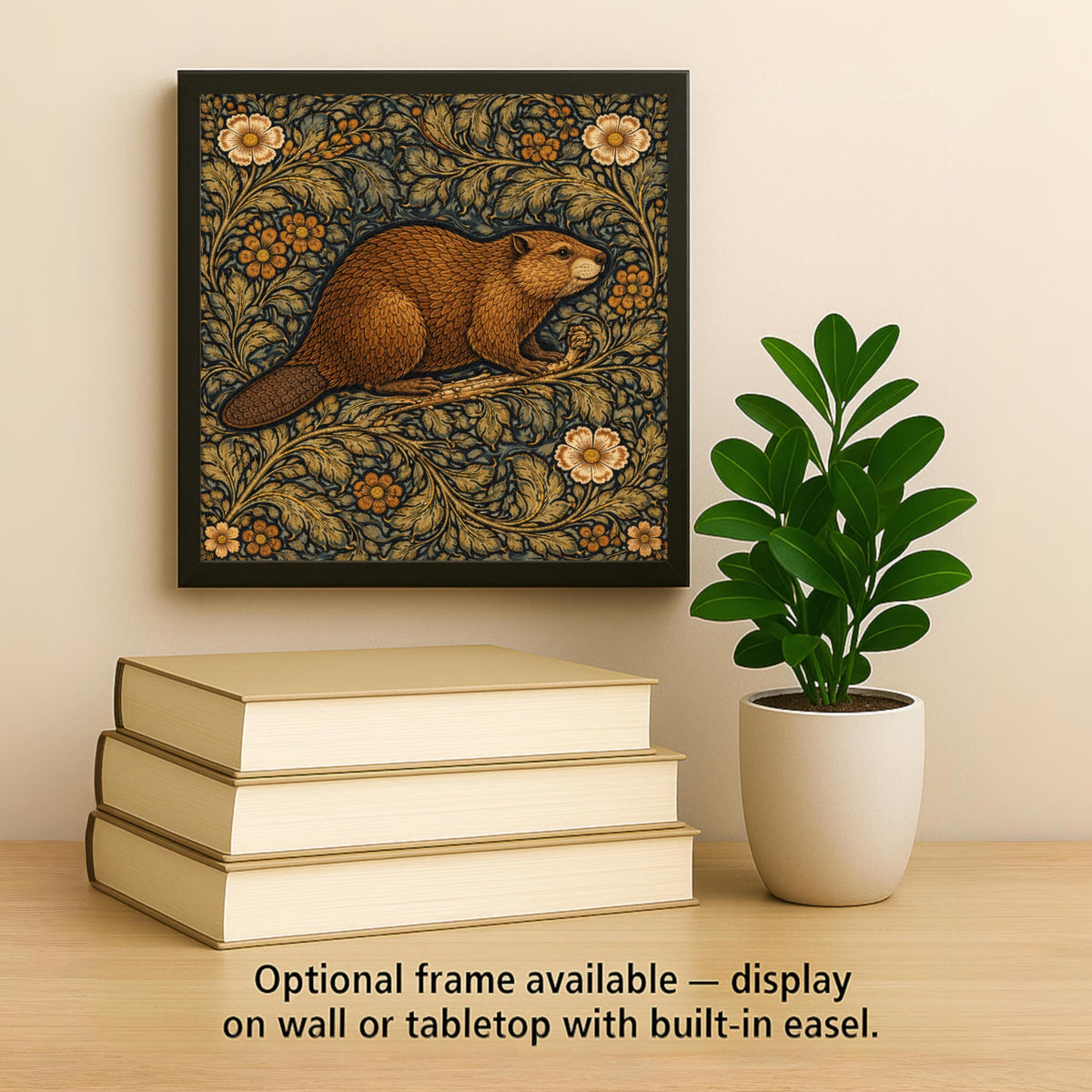 Beaver Ceramic Tile Wall Art William Morris Style Woodland Animal Arts and Crafts Rustic Cabin Decor