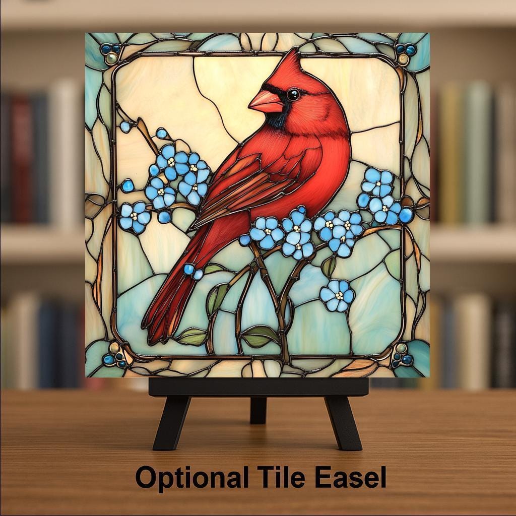 Cardinal Memorial Wall Art Ceramic Tile Sympathy Gift Stained Glass Style Decor Red Bird Art Grief Gift Tile